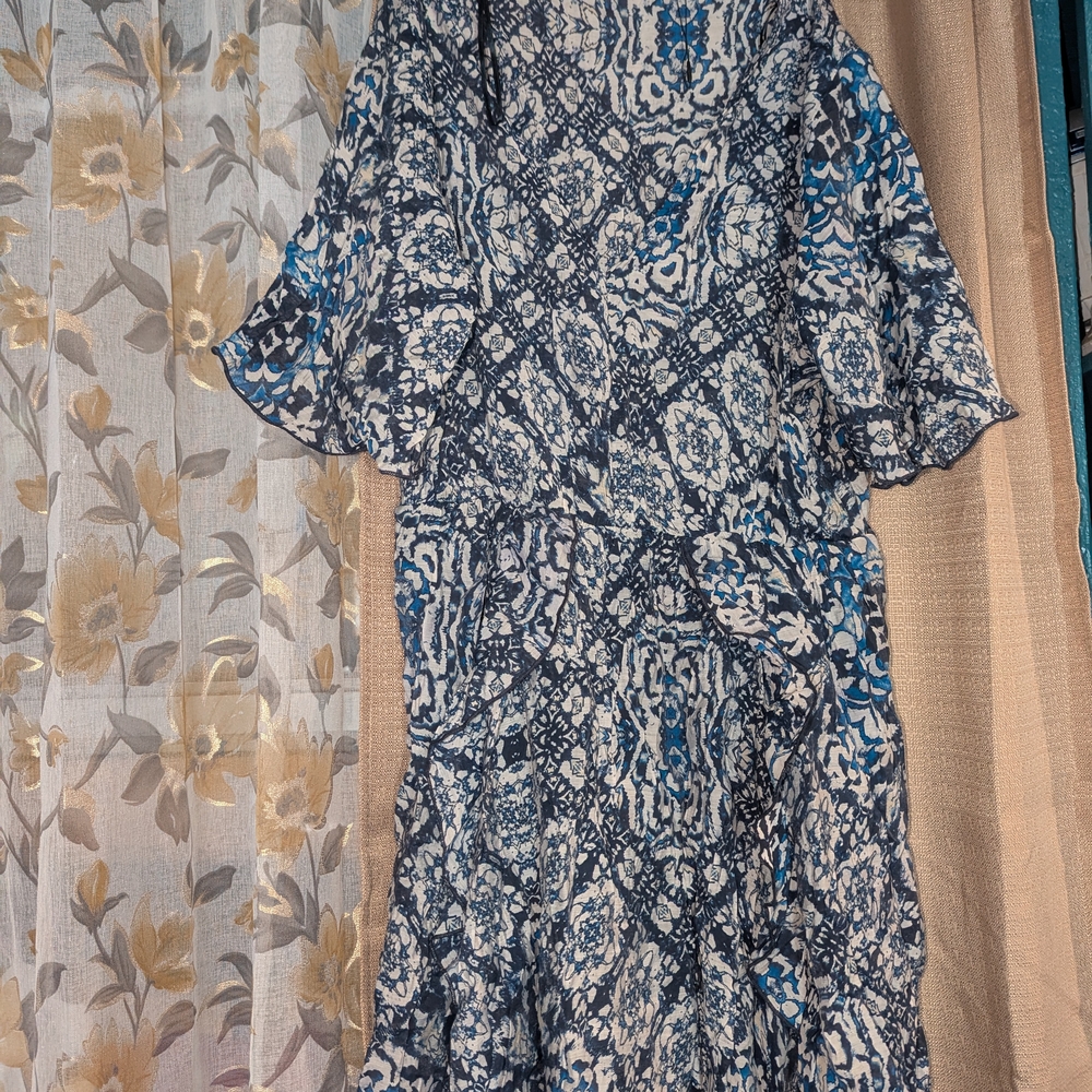 Zara Blue and White Patterned Mini Dress